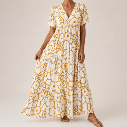 Robe longue Femme Imprimé Floral Col en V Style Bohème