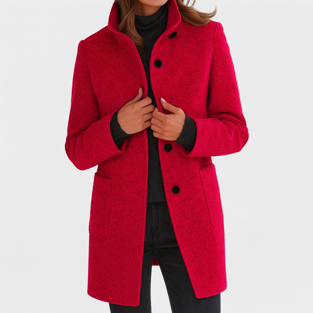 Veste Femme Laine Mélangée Col Montant Coupe Ajustée