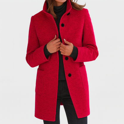 Veste Femme Laine Mélangée Col Montant Coupe Ajustée