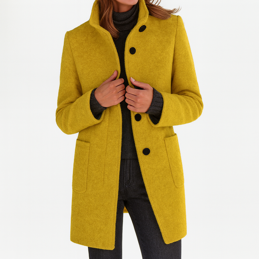 Veste Femme Laine Mélangée Col Montant Coupe Ajustée