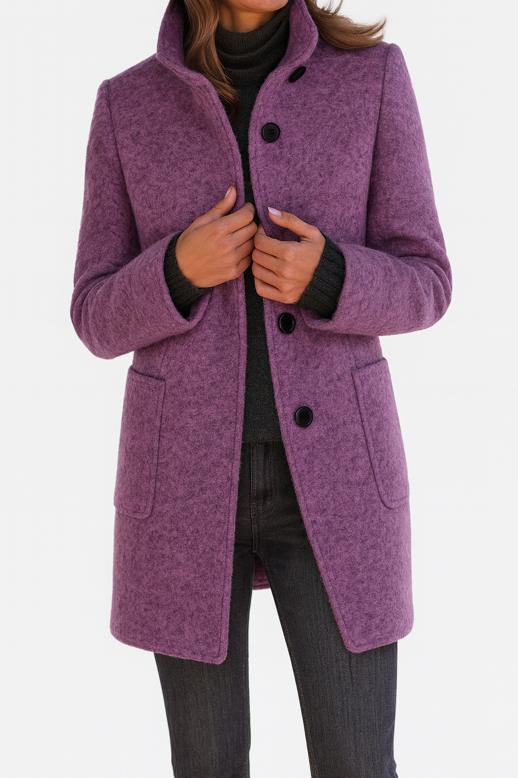 Veste Femme Laine Mélangée Col Montant Coupe Ajustée