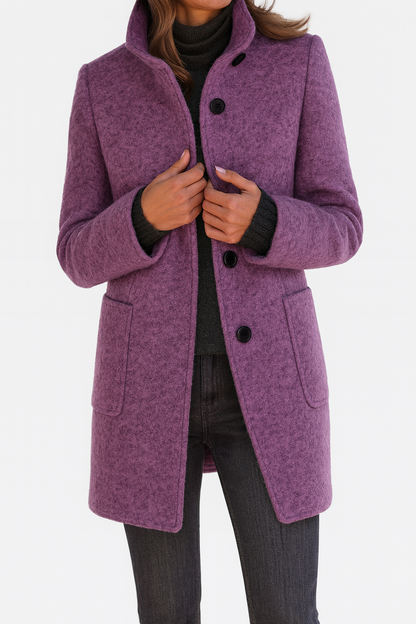 Veste Femme Laine Mélangée Col Montant Coupe Ajustée