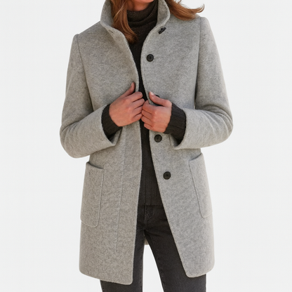 Veste Femme Laine Mélangée Col Montant Coupe Ajustée