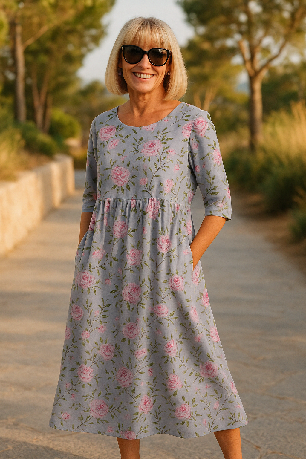 Robe Midi Femme Imprimé Floral Décontractée Coupe Fluide