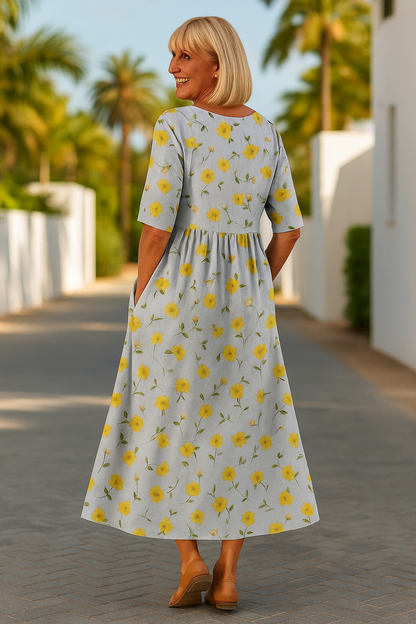Robe Midi Femme Imprimé Floral Décontractée Coupe Fluide