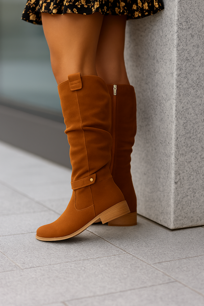 Bottes Femmes en Cuir de Luxe au Genou avec Nœud et Fermeture Éclair
