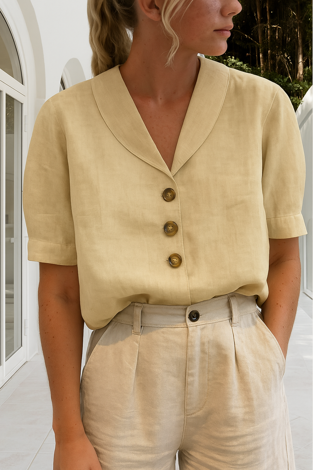 Blouse Femme Manches Courtes avec Boutons Classique