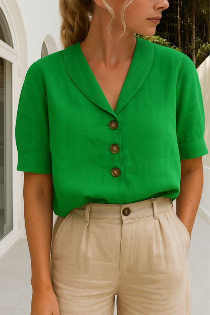 Blouse Femme Manches Courtes avec Boutons Classique