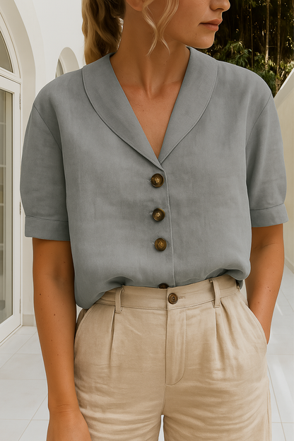Blouse Femme Manches Courtes avec Boutons Classique