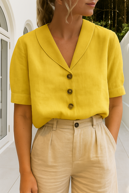 Blouse Femme Manches Courtes avec Boutons Classique