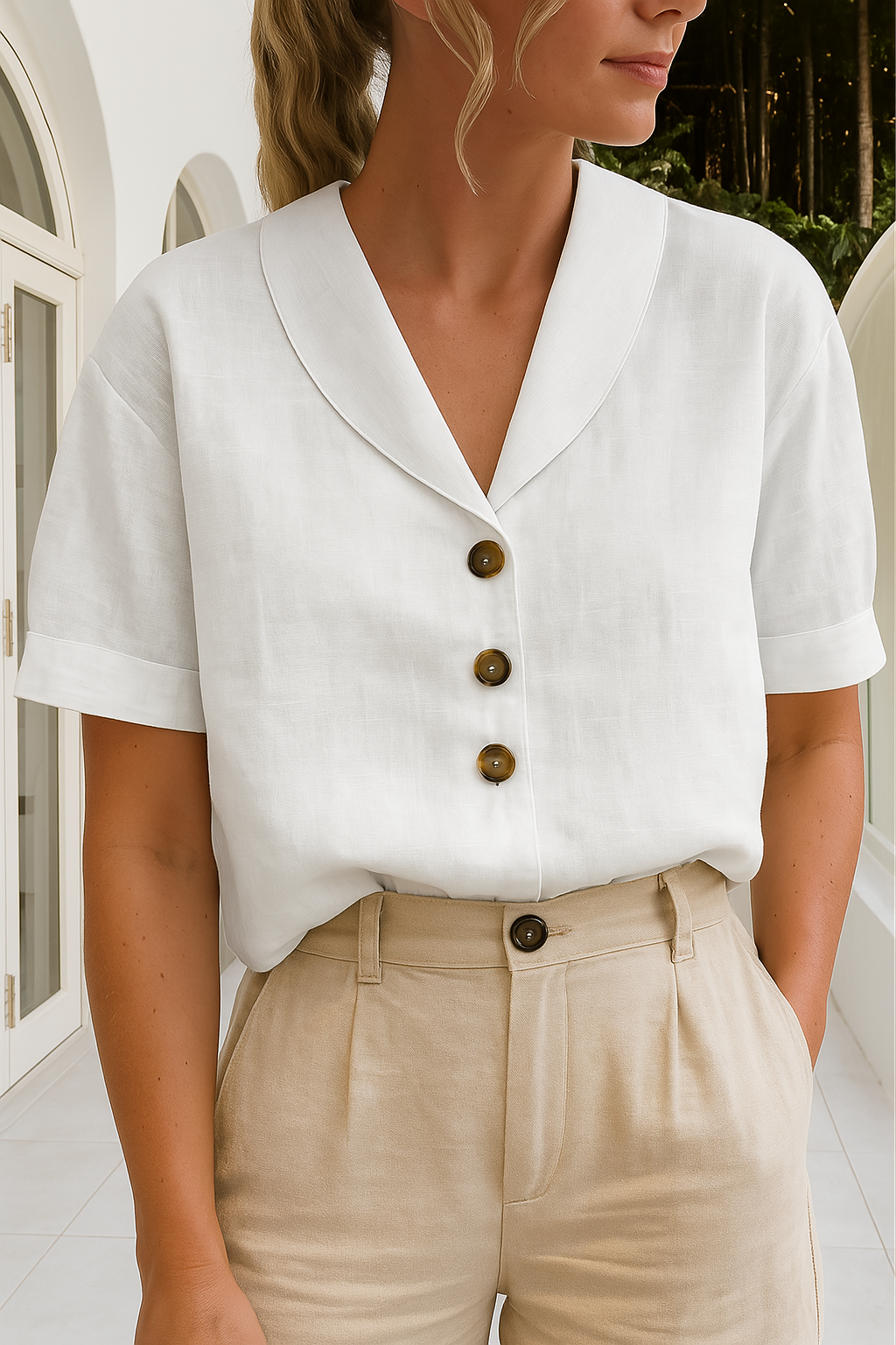 Blouse Femme Manches Courtes avec Boutons Classique - BerlinGlamour