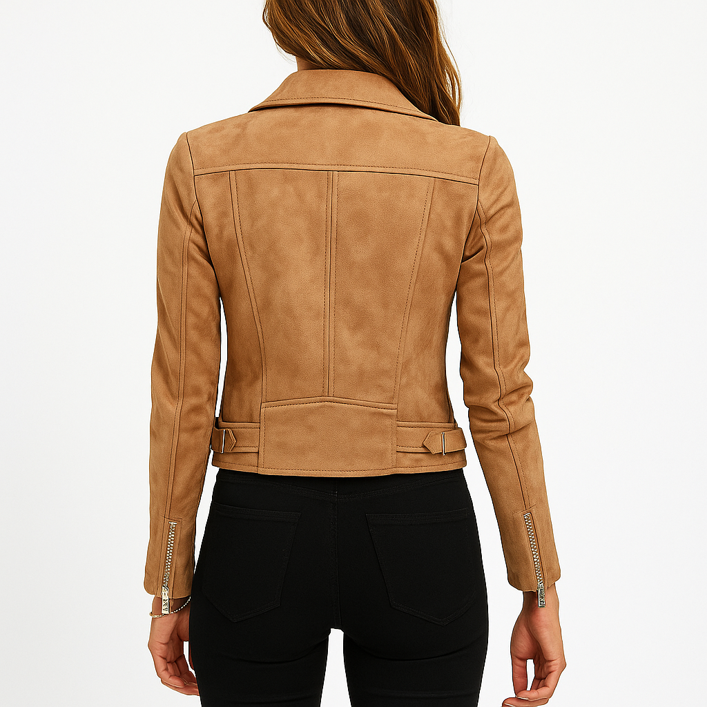 Veste Biker Femme Effet Daim Coupe Ajustée Style Moto