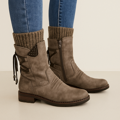 Bottines Femme Cuir Chauffantes et Confortables avec Semelle Anti-Choc