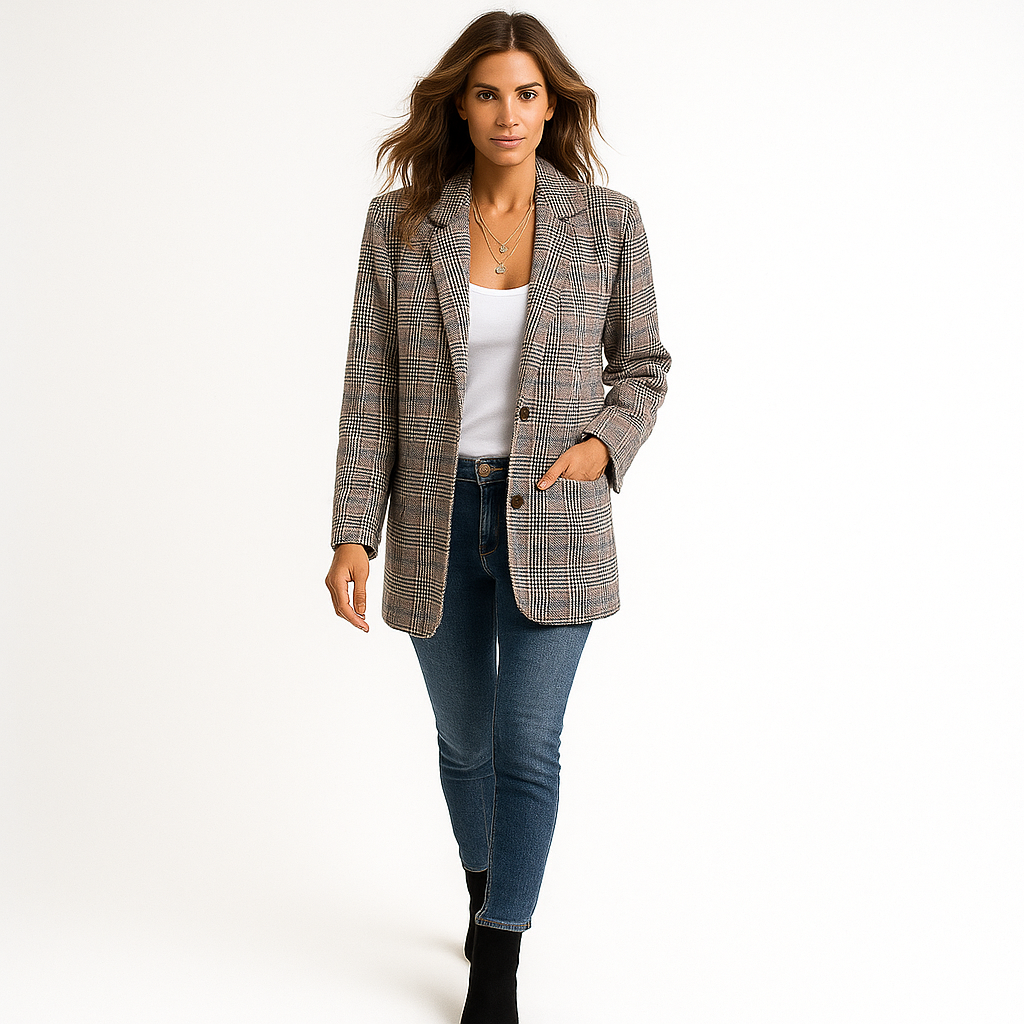 Blazer Femme Carreaux Élégant et Tailleur - PanierRoyale