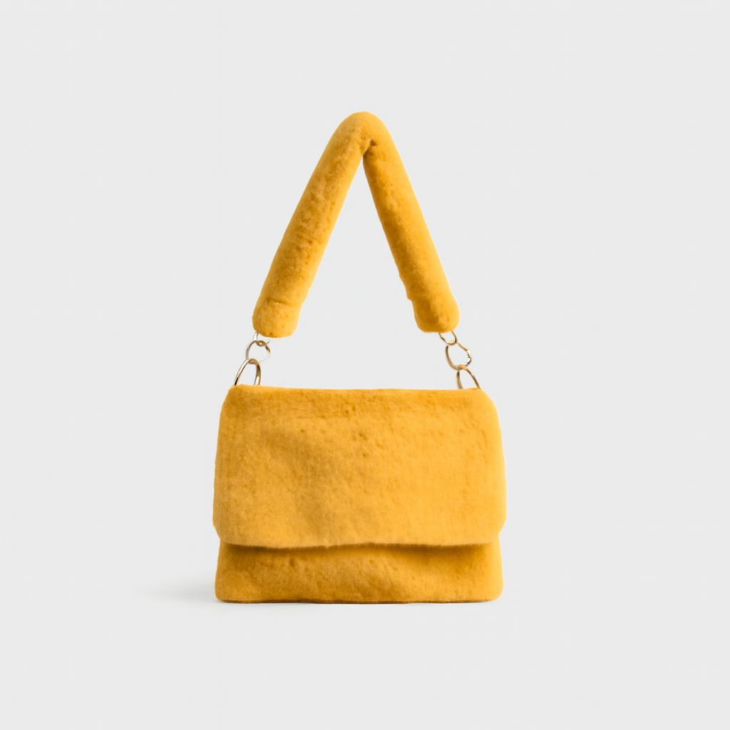 Sac à Épaule en Fourrure Synthétique avec Poche Zippée
