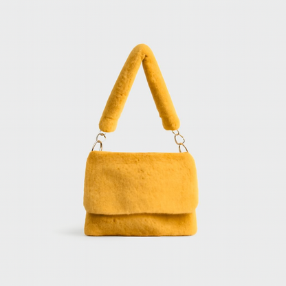 Sac à Épaule en Fourrure Synthétique avec Poche Zippée