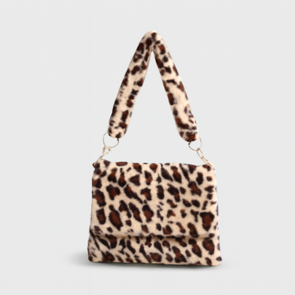 Sac à Épaule en Fourrure Synthétique avec Poche Zippée
