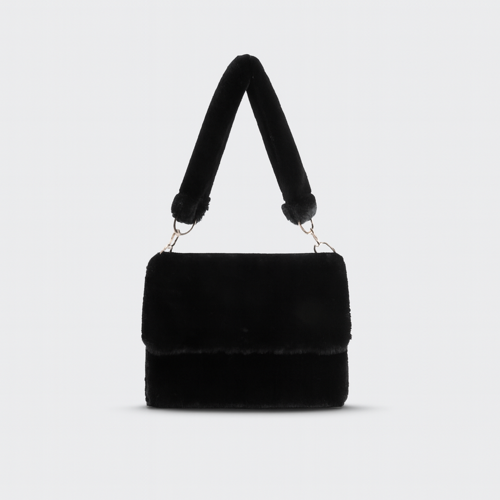 Sac à Épaule en Fourrure Synthétique avec Poche Zippée