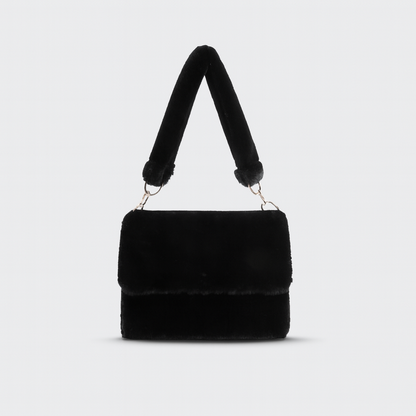 Sac à Épaule en Fourrure Synthétique avec Poche Zippée