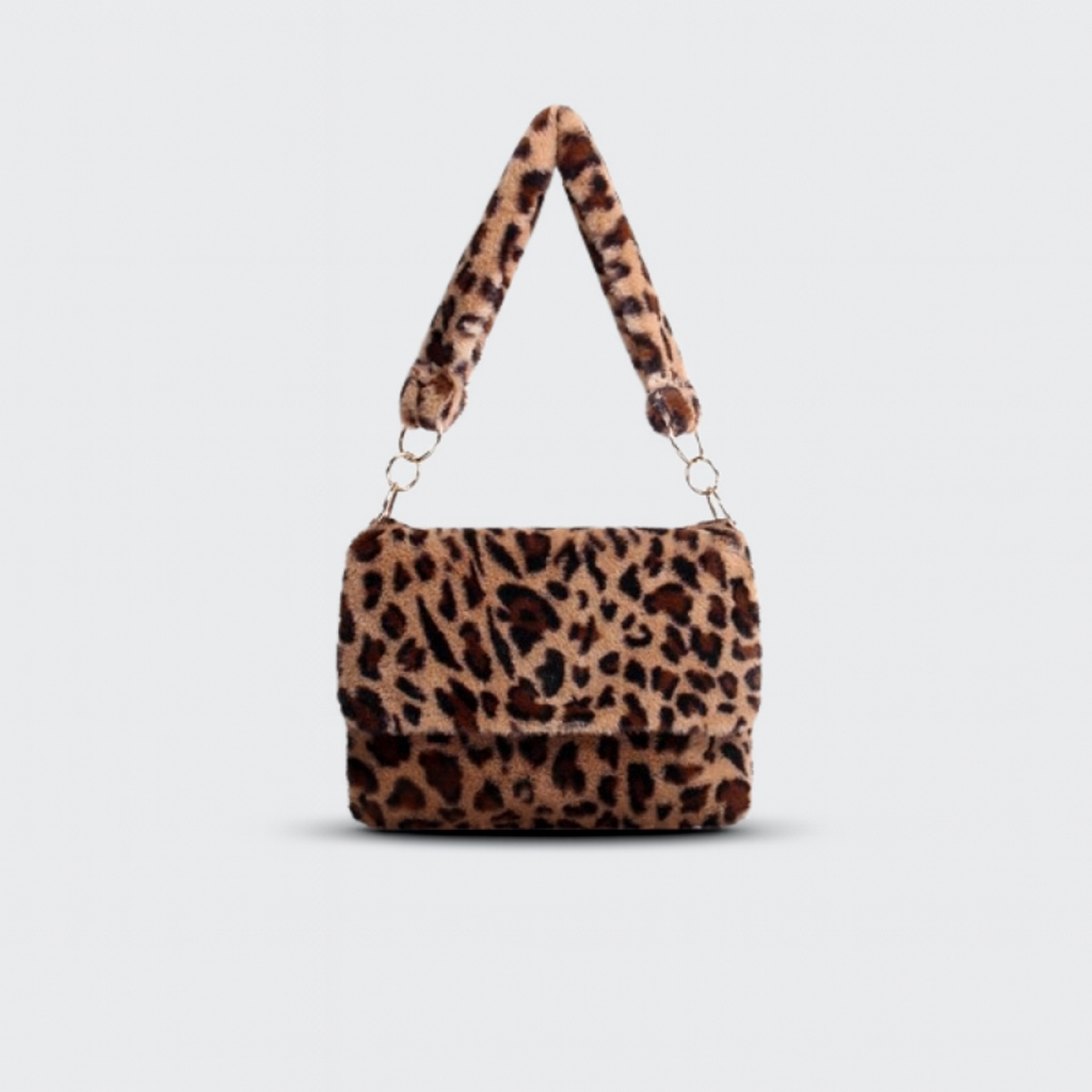 Sac à Épaule en Fourrure Synthétique avec Poche Zippée