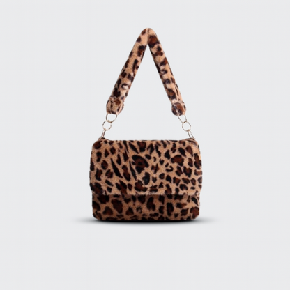 Sac à Épaule en Fourrure Synthétique avec Poche Zippée