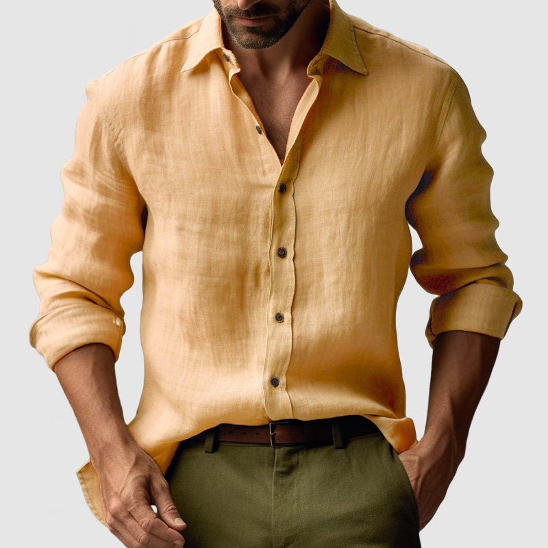 Chemise Homme Lin Coton Manches Longues pour Été - PanierRoyale