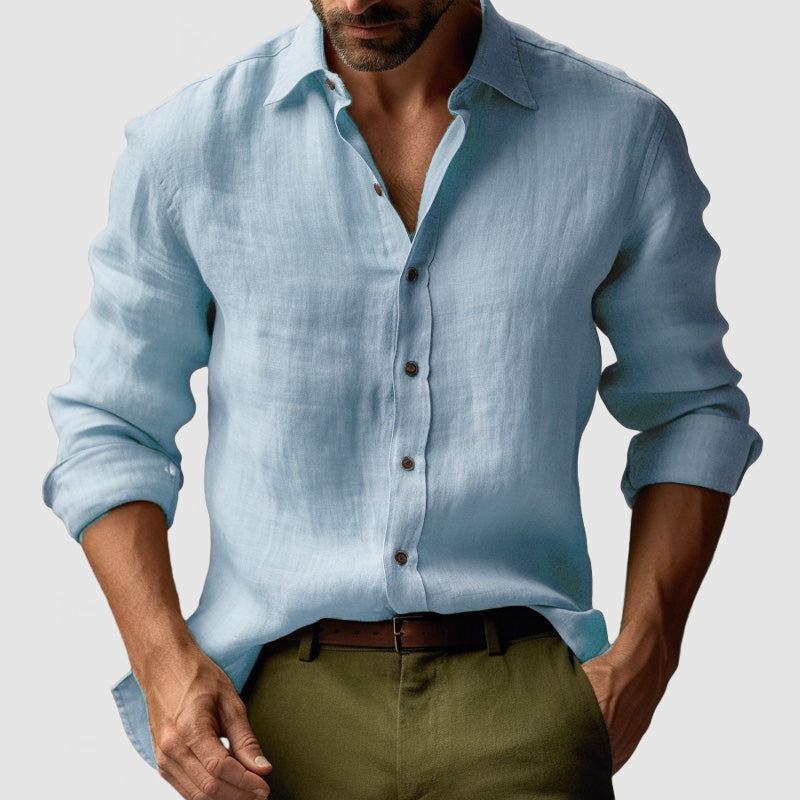 Chemise Homme Lin Coton Manches Longues pour Été