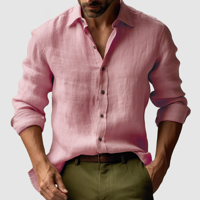 Chemise Homme Lin Coton Manches Longues pour Été