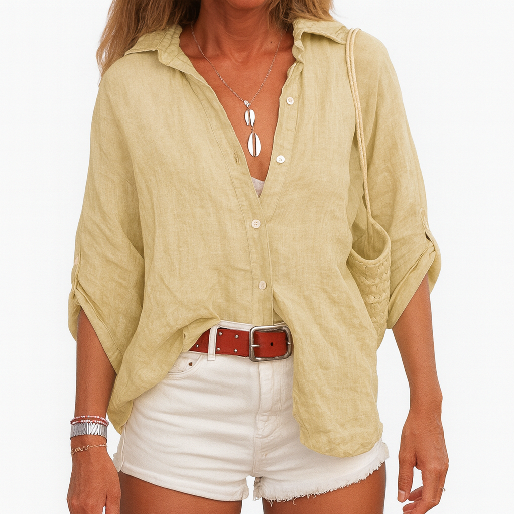 Chemise Lin Femme Manches Courtes Été Naturel
