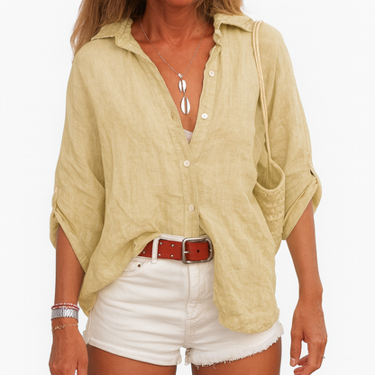 Chemise Lin Femme Manches Courtes Été Naturel