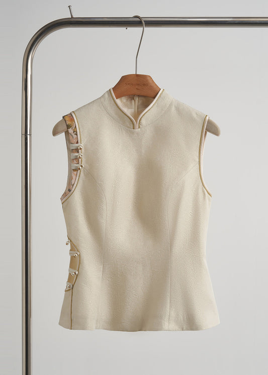 Élégant gilet beige autonome avec détails brodés, hiver - EasyApparels