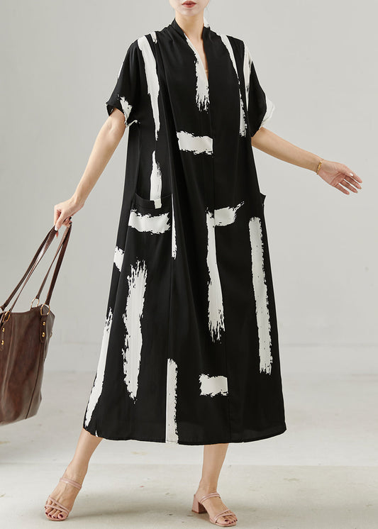Robe longue en soie noire légère élégante pour femme - EasyApparels