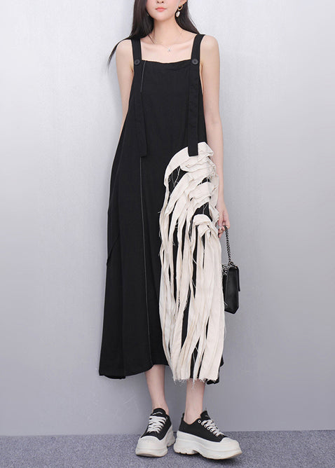 Robe d'été élégante en coton noir à fronces - EasyApparels