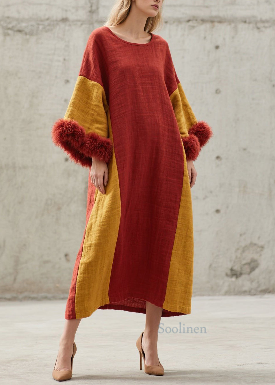 Douce Robe Longue en Coton Patchwork Hiver - EasyApparels