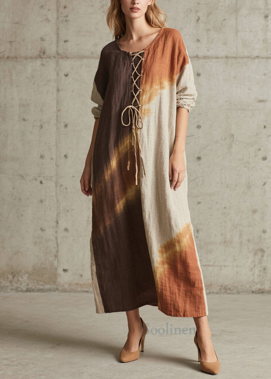 Robe longue femme coton doux à lacets, style automne - EasyApparels