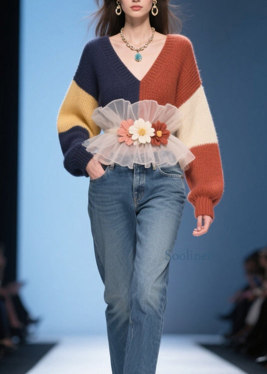 Pull élégant à fleurs en dentelle pour femme automne - EasyApparels
