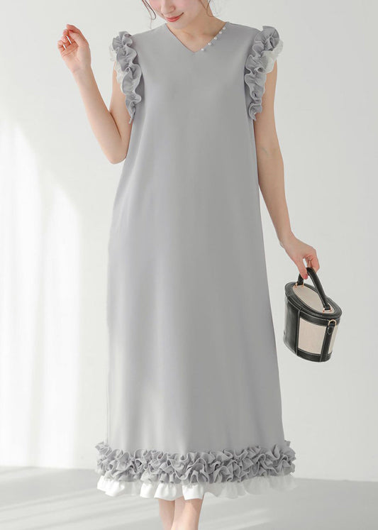 Élégant kimono gris sans manches à dentelles et perles - EasyApparels