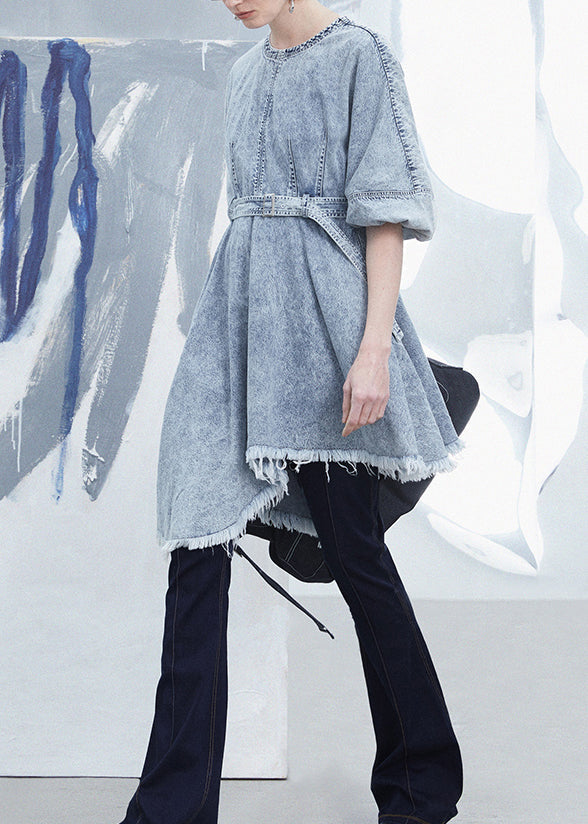 Robe décontractée jean bleu ciel asymétrique pour femme - EasyApparels