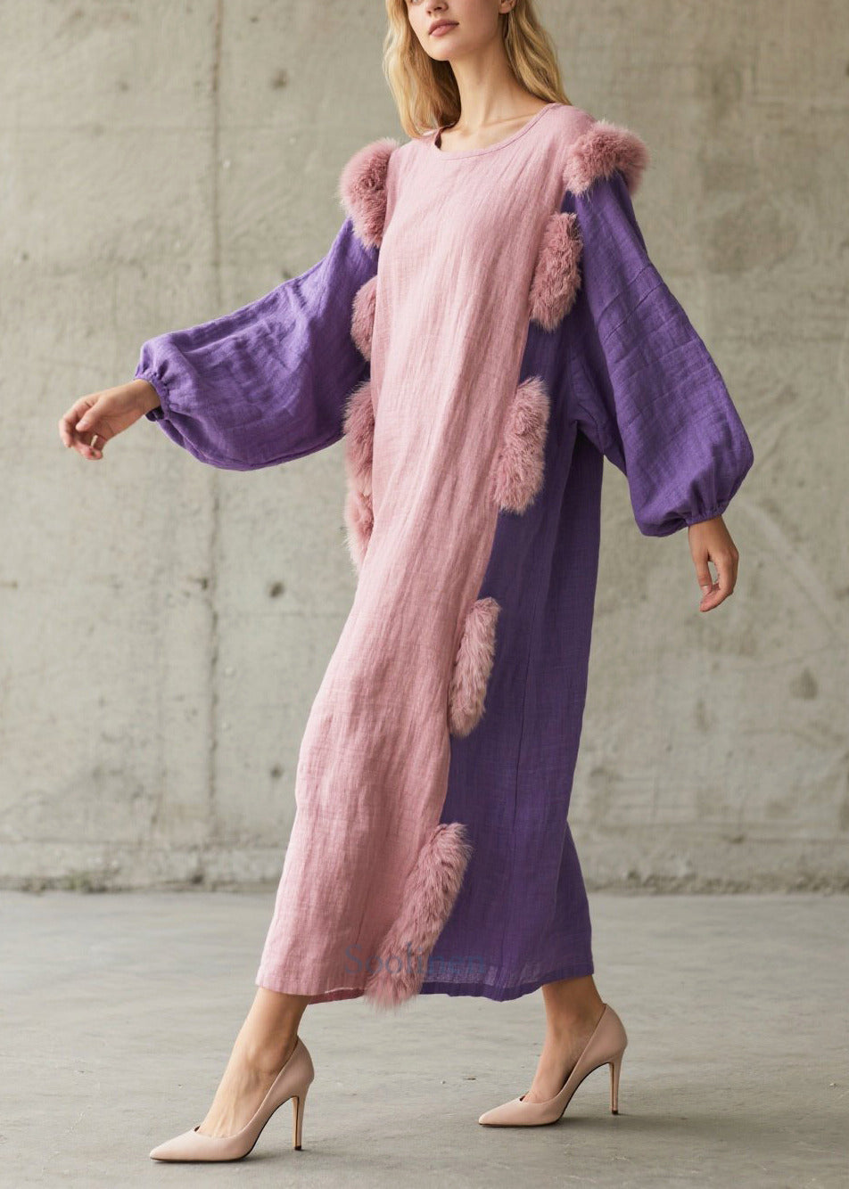Luxueux manteau rose en coton doux à manches larges - EasyApparels