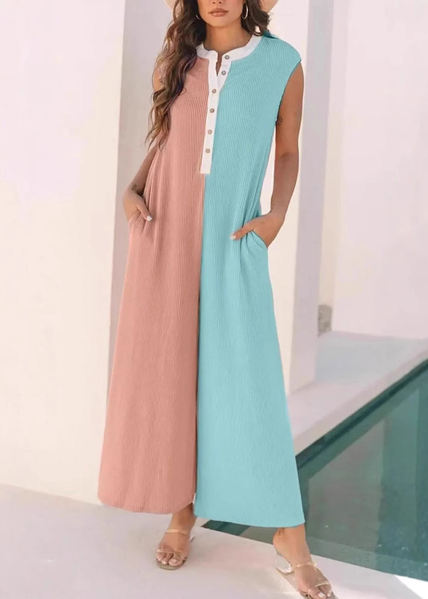 Jolie robe patchwork rose en coton sans manches - EasyApparels