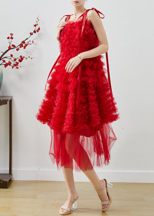 Robes légères en tulle avec volants rouges pour été - EasyApparels