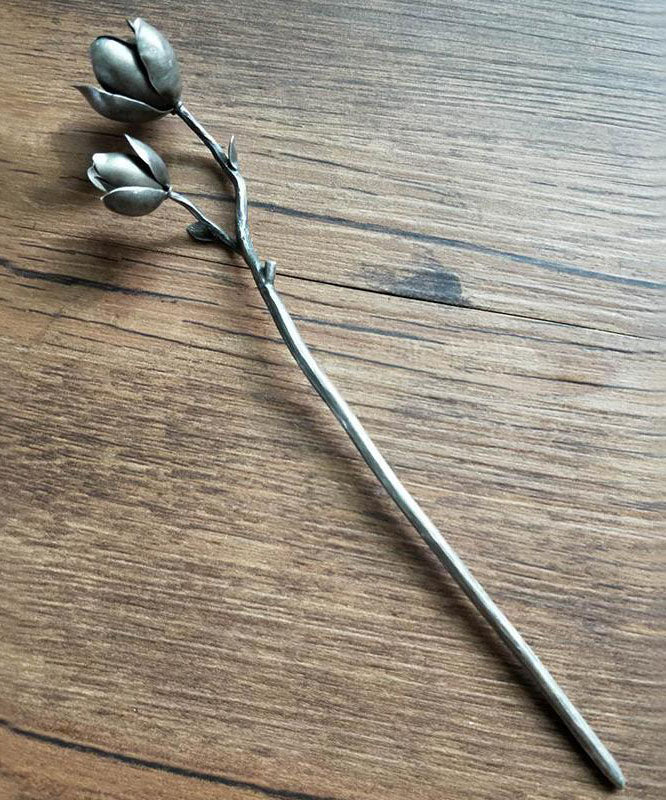 Élégant bobby pin argent et soie magnolia - EasyApparels