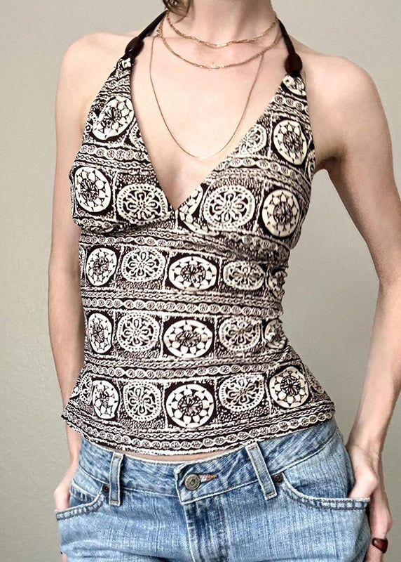 Débardeur casual en coton à lacets dos nu sans manches - EasyApparels