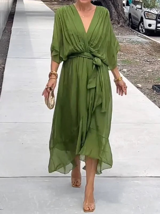 Robe Longue Femme en Soie Légère Élégante pour Soirée - PanierRoyale