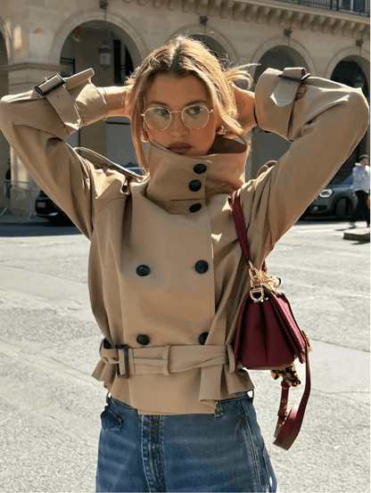 Trench-coat Femme Court Hiver avec Ceinture - BerlinGlamour