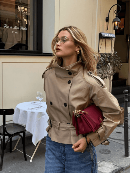 Trench-coat Femme Court Hiver avec Ceinture