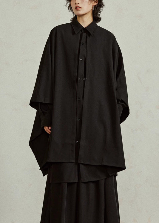 Noir Chine Collar Peter Pan Bat Wing Top - EasyApparels