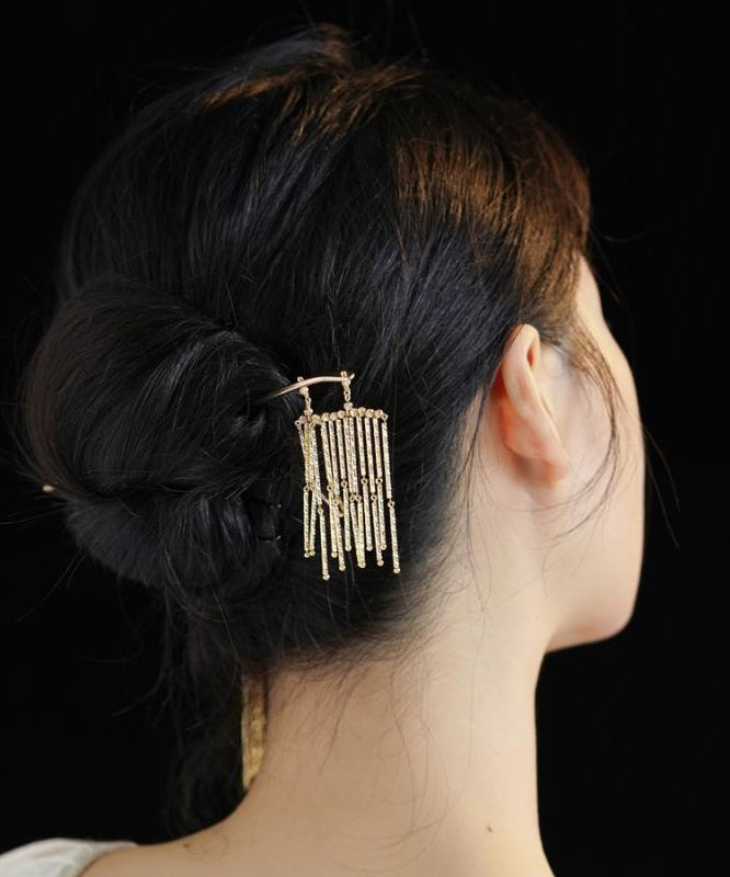 Épingle à cheveux dorée à pompon de style asiatique - EasyApparels