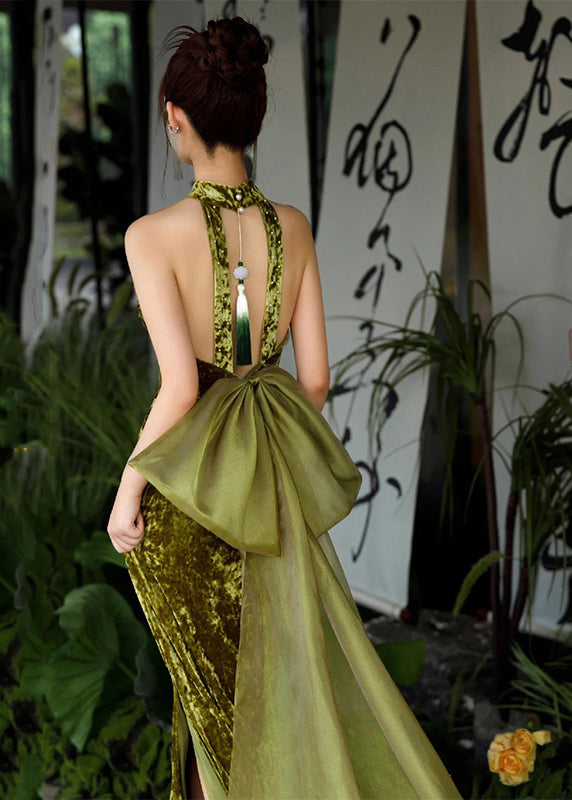 Robe d'été en soie verte légère, coupe féminine, style asiatique - EasyApparels