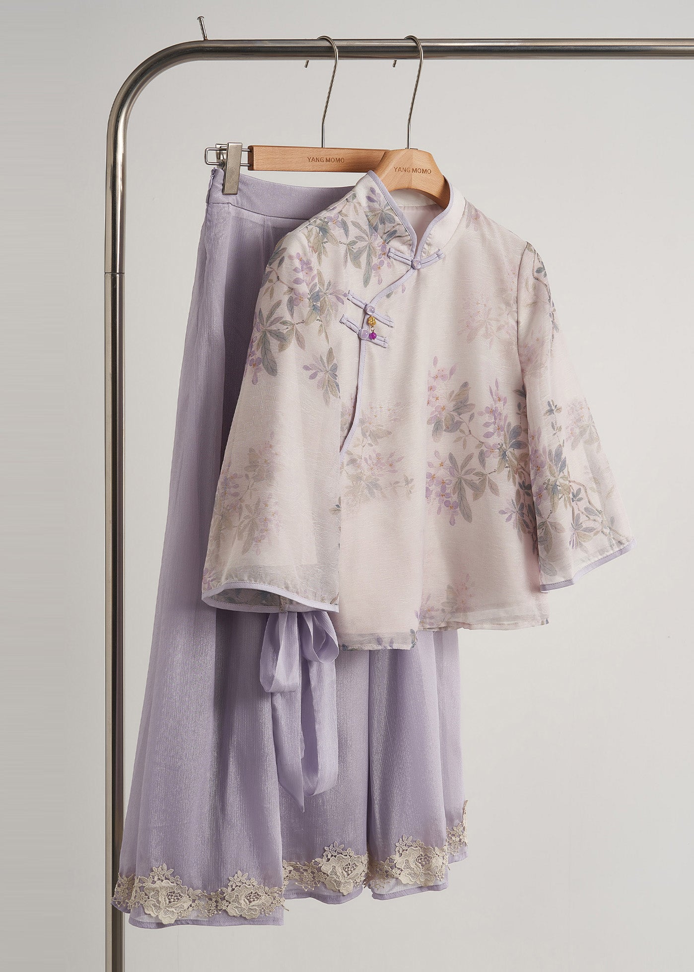Robe deux pièces soie imprimée pourpre asiatique automne - EasyApparels